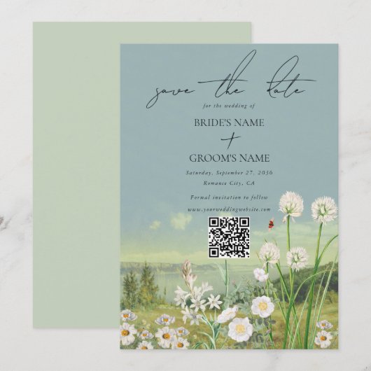 Waterverf Wildflower Mountain Landscape Wedding Save The Date (Voorkant / Achterkant)