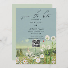 Waterverf Wildflower Mountain Landscape Wedding Save The Date