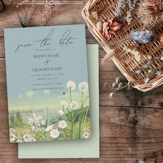 Waterverf Wildflower Mountain Landscape Wedding Save The Date