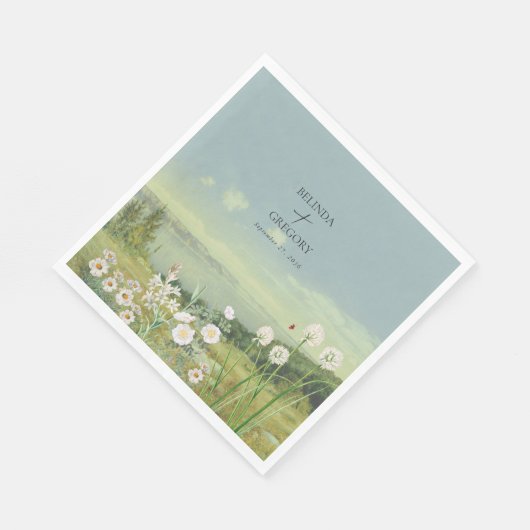 Waterverf Wildflower Mountain Landscape Wedding Servet (Hoek)