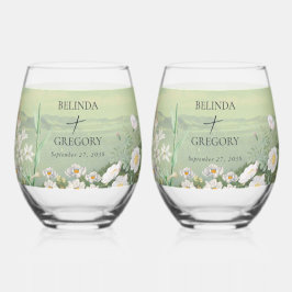 Waterverf Wildflower Mountain Landscape Wedding Wijnglas Zonder Voet