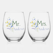 Waterverf Wildflower Mr en Mrs Wijnglas Zonder Voet (Voorkant)