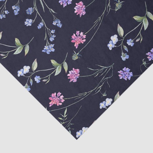 Waterverf Wildflower Navy Bloempatroon Tissuepapier (Detail)