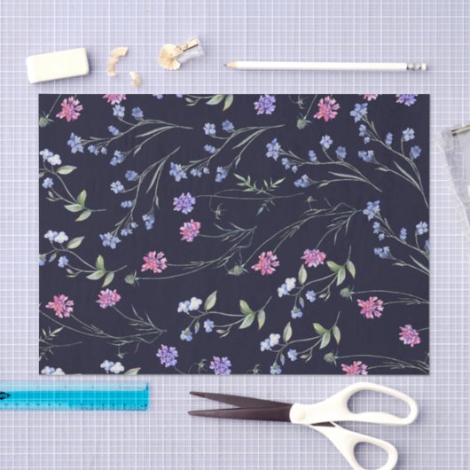 Waterverf Wildflower Navy Bloempatroon Tissuepapier (Craft)