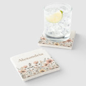  Waterverf Wildflower Neutraal en Roze Stenen Onderzetter (Zijkant)