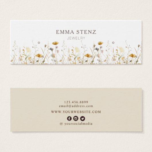 Waterverf Wildflower Oorbel Hoops Studs Display Mini Visitekaartjes (Voorkant /achterkant)