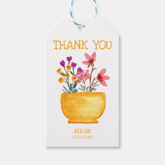 Waterverf Wildflower op pot dank u Cadeaulabel (Voorkant)