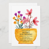 Waterverf Wildflower op potje verjaardagsuitnodigi Feestdagenkaart (Voorkant / Achterkant)