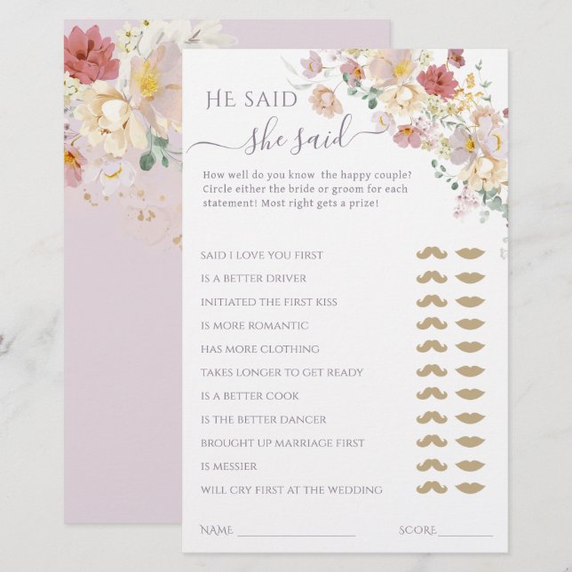 Waterverf Wildflower Paars Spring Bridal game (Voorkant / Achterkant)