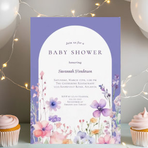 Waterverf Wildflower Paarse Bloemen Baby shower Kaart