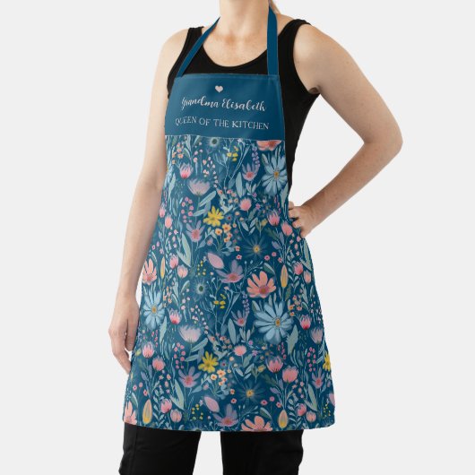 Waterverf Wildflower Patroon Aangepaste Naam Tekst Schort (Insitu)