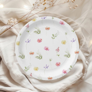 Waterverf Wildflower patroon baby shower Papieren Bordje