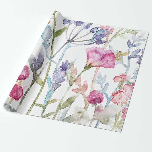 Waterverf Wildflower Pattern Cadeaupapier (Uitgerold)