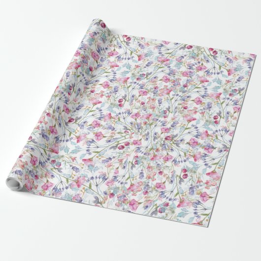 Waterverf Wildflower Pattern Cadeaupapier (Uitgerold)