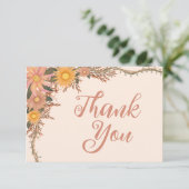 Waterverf Wildflower Perzik Geel Bedankkaart (Staand voorkant)