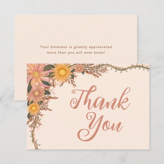 Waterverf Wildflower Perzik Geel Bedankkaart (Voorkant / Achterkant)