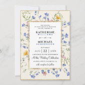 Waterverf Wildflower QR Code Details RSVP Wedding Kaart (Voorkant)