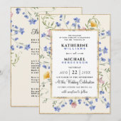 Waterverf Wildflower QR Code Details RSVP Wedding Kaart (Voorkant / Achterkant)