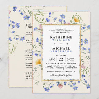 Waterverf Wildflower QR Code Details RSVP Wedding Kaart