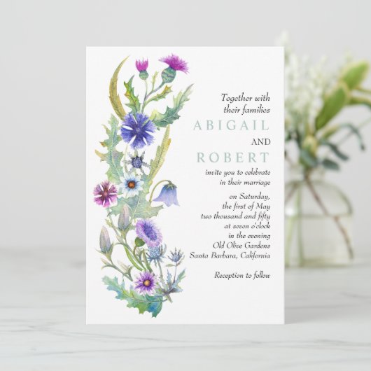 Waterverf wildflower QR code lente bruiloft Kaart (Staand voorkant)