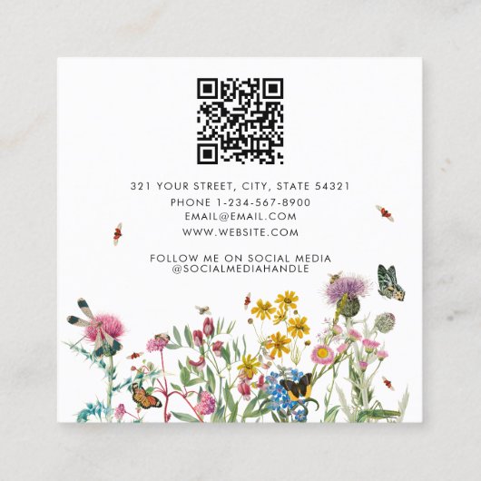 Waterverf Wildflower QR Code Social Media Vierkante Visitekaartje (Achterkant)