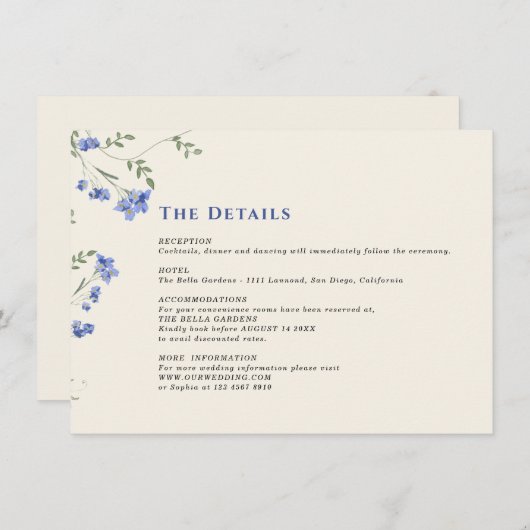 Waterverf Wildflower & QR Code Wedding Details Informatiekaartje (Voorkant / Achterkant)