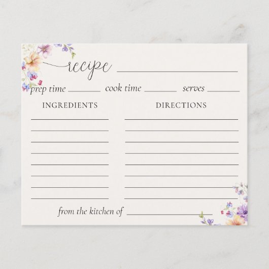 Waterverf Wildflower Recept Kaart (Voorkant)