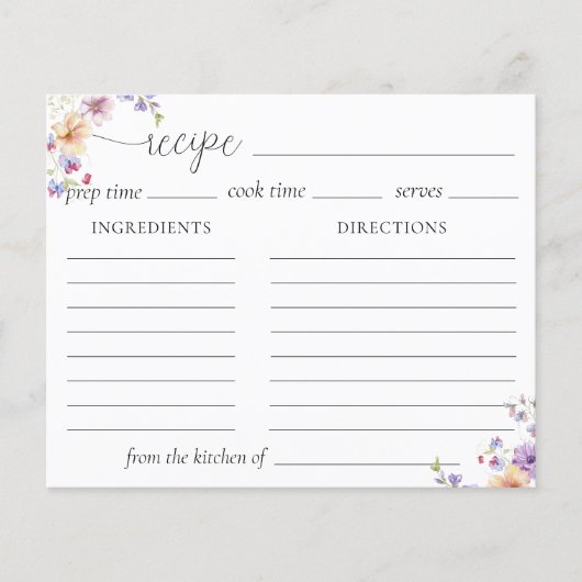 Waterverf Wildflower Recept Kaart (Voorkant)
