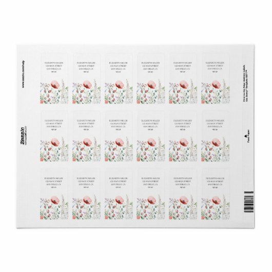 Waterverf Wildflower Retouradres Etiket (Full Sheet)
