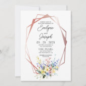 Waterverf Wildflower Roos Goud Lijst Boho Bruiloft Kaart (Voorkant)