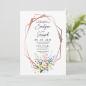 Waterverf Wildflower Roos Goud Lijst Boho Bruiloft Kaart (Staand voorkant)