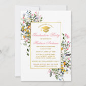 Waterverf Wildflower Roze Blush Goud Afstuderen Kaart (Voorkant)