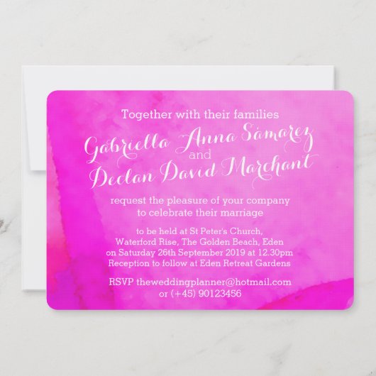 Waterverf wildflower roze bruiloft uitnodiging (Achterkant)