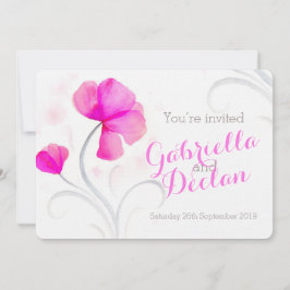 Waterverf wildflower roze bruiloft uitnodiging