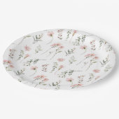 Waterverf Wildflower Roze en Salie Groene Partij Papieren Bordje (Gekanteld)