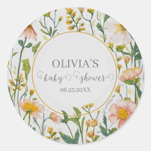 Waterverf Wildflower rustiek Boho Baby shower Ronde Sticker (Voorkant)