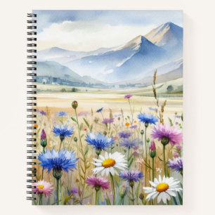 WATERVERF WILDFLOWER SCENE MET BERGEN NOTITIEBOEK