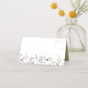 Waterverf wildflower schetsen wit groen bruiloft plaatskaartje