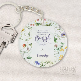 Waterverf Wildflower Schrift gepersonaliseerd Sleutelhanger