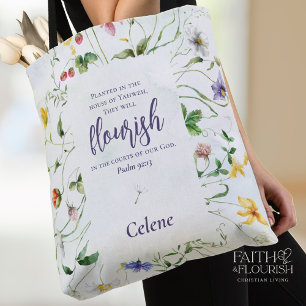 Waterverf Wildflower Schrift gepersonaliseerd Tote Bag