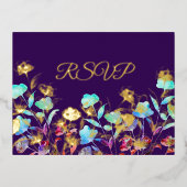 Waterverf Wildflower Script Bruiloft RSVP Gold Folie Uitnodiging Briefkaart (Voorkant)