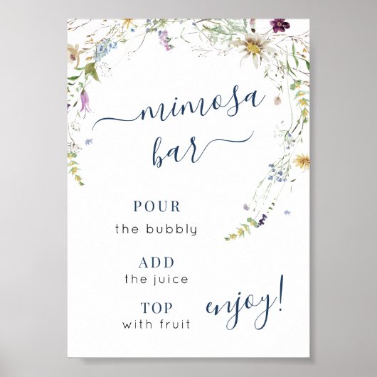 Waterverf Wildflower Script Mimosa Bar Sign Poster (Voorkant)