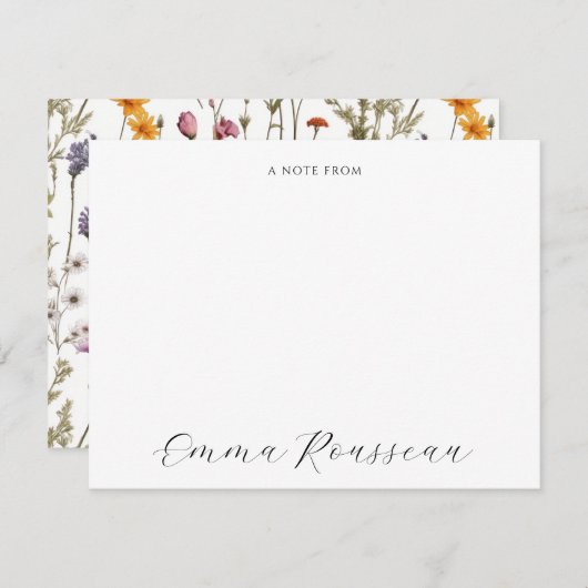 Waterverf wildflower script notitie van notitiekaartje (Voorkant / Achterkant)