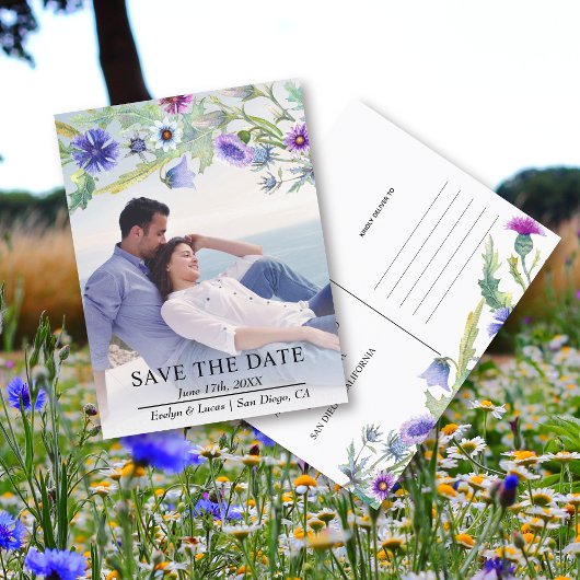 Waterverf Wildflower slinger foto Save the Date Briefkaart