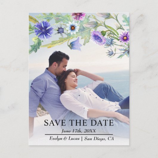 Waterverf Wildflower slinger foto Save the Date Briefkaart (Voorkant)