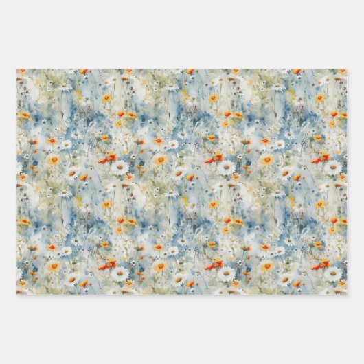 Waterverf Wildflower Spring Meadow Inpakpapier Vel (Voorkant)