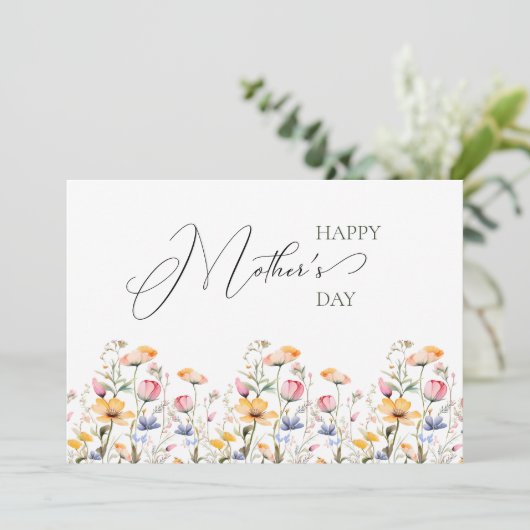 Waterverf Wildflower Spring Meadow Moederdag Feestdagenkaart (Staand voorkant)