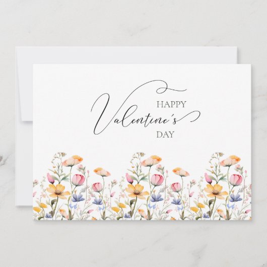 Waterverf Wildflower Spring Meadow Valentijnsdag Feestdagenkaart (Voorkant)