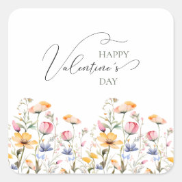Waterverf Wildflower Spring Meadow Valentijnsdag Vierkante Sticker