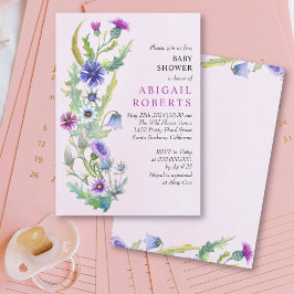 Waterverf wildflower Spring roze Baby shower Kaart